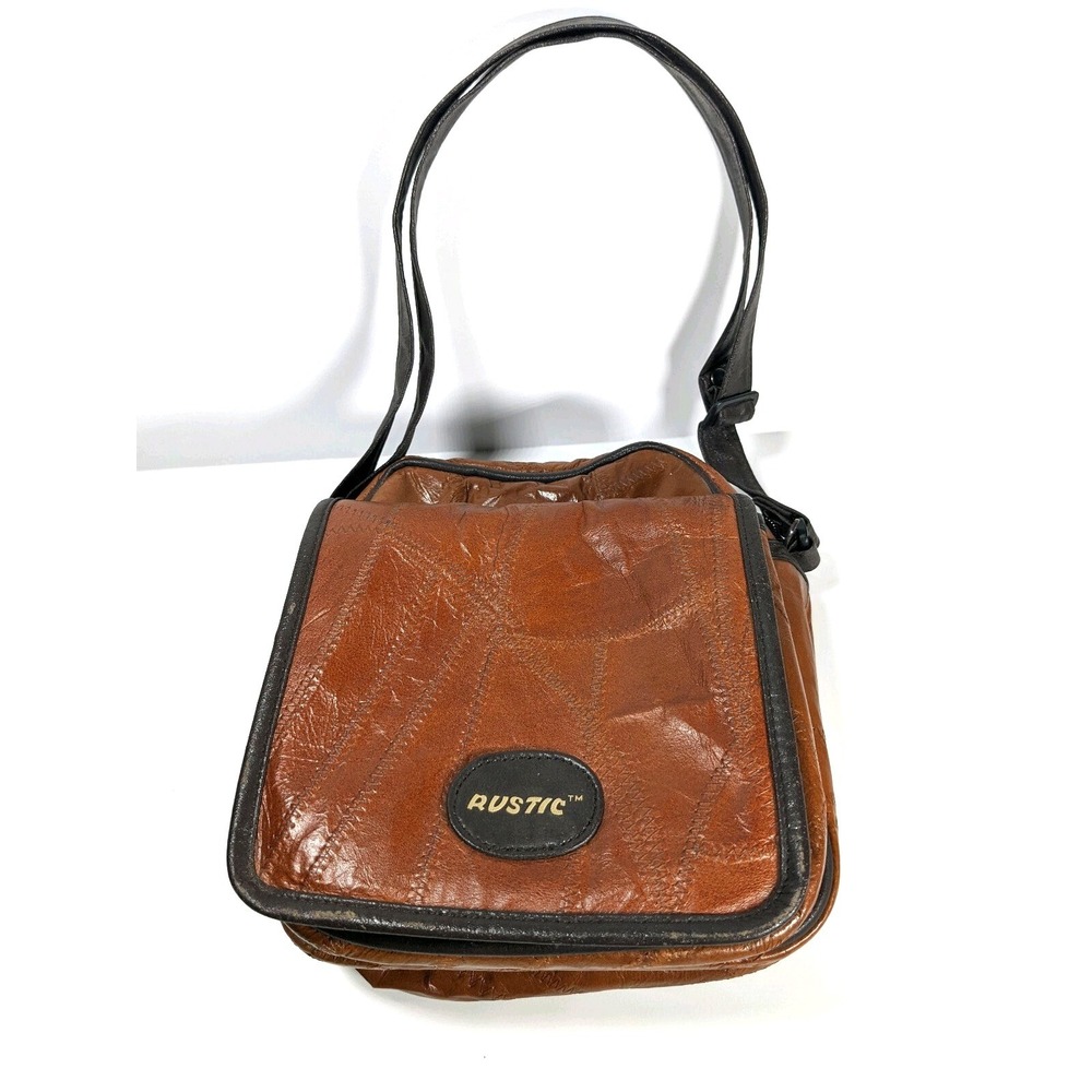 Rustic Patchwork Leather Crossbody Brown Messenger Shoulder Bag Vintage Style